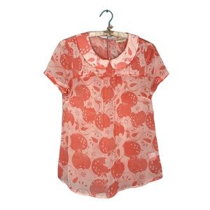 ModCloth Sheer Smocked Apple Top with Peter-Pan Collar M
